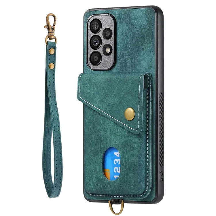 D1 For Samsung Galaxy A53 5G Case with Hand Strap Card Holder Leather+TPU Phone Cover