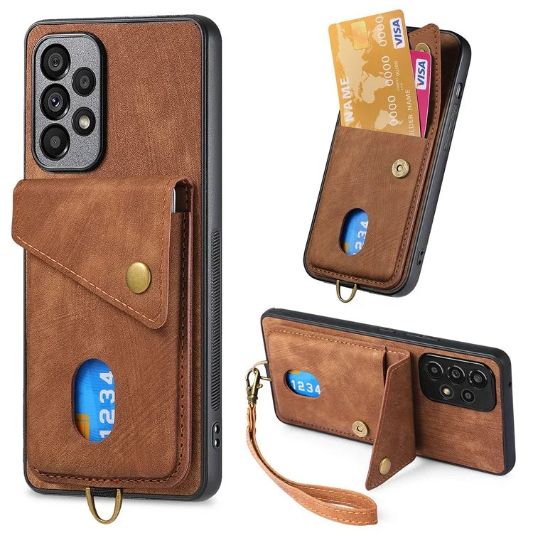 D1 For Samsung Galaxy A53 5G Case with Hand Strap Card Holder Leather+TPU Phone Cover
