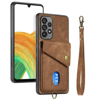 D1 For Samsung Galaxy A53 5G Case with Hand Strap Card Holder Leather+TPU Phone Cover