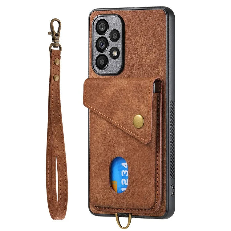 D1 For Samsung Galaxy A53 5G Case with Hand Strap Card Holder Leather+TPU Phone Cover