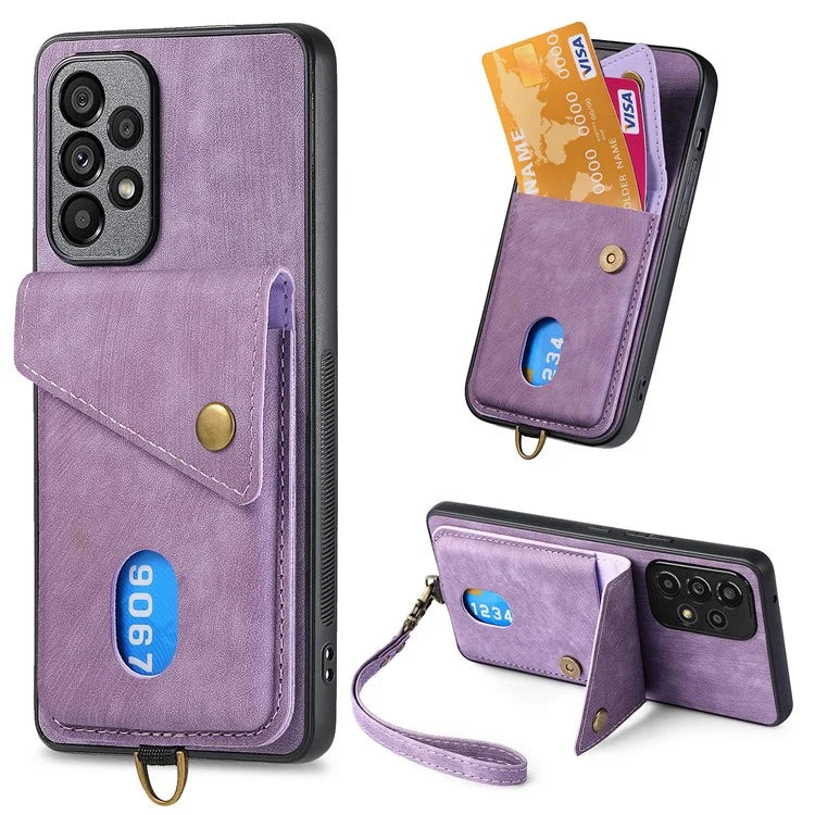 D1 For Samsung Galaxy A53 5G Case with Hand Strap Card Holder Leather+TPU Phone Cover