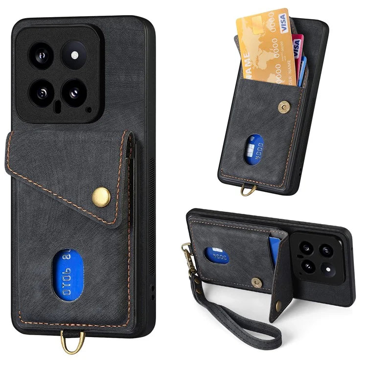 D1 For Xiaomi 14 Case Card Slots PU Leather Coated TPU Magnetic Car Mount Phone Cover
