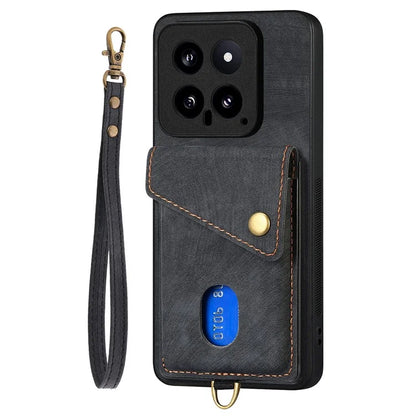 D1 For Xiaomi 14 Case Card Slots PU Leather Coated TPU Magnetic Car Mount Phone Cover