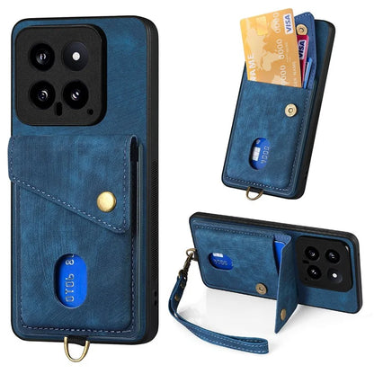 D1 For Xiaomi 14 Case Card Slots PU Leather Coated TPU Magnetic Car Mount Phone Cover
