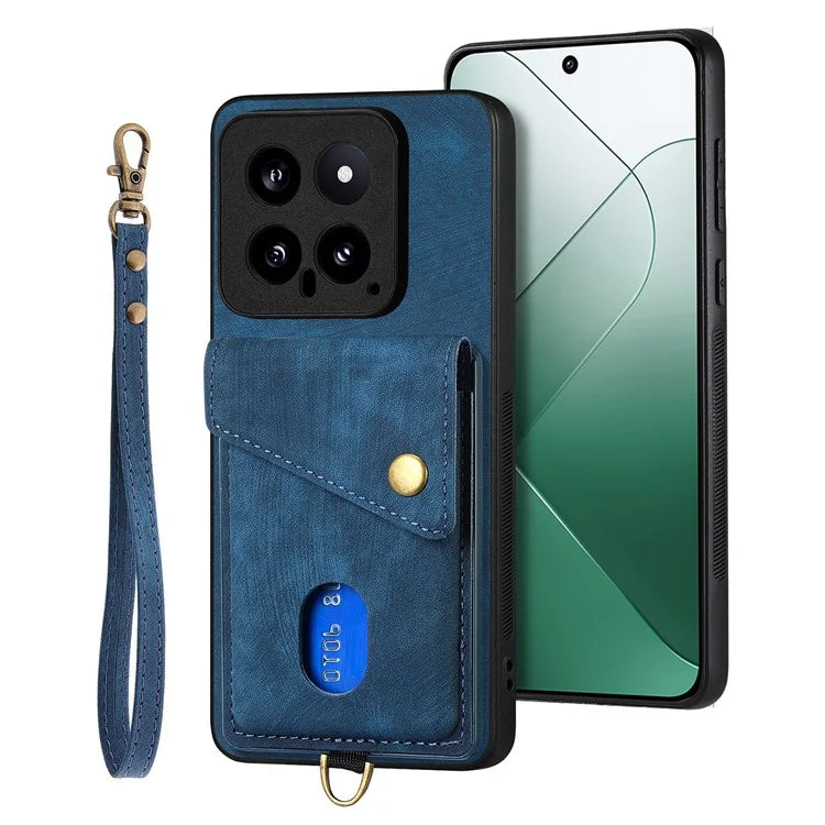 D1 For Xiaomi 14 Case Card Slots PU Leather Coated TPU Magnetic Car Mount Phone Cover