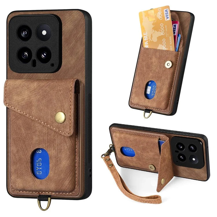 D1 For Xiaomi 14 Case Card Slots PU Leather Coated TPU Magnetic Car Mount Phone Cover