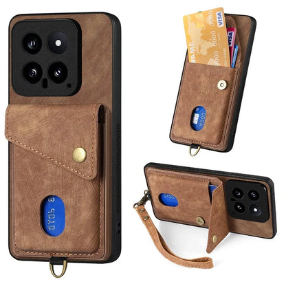 D1 For Xiaomi 14 Case Card Slots PU Leather Coated TPU Magnetic Car Mount Phone Cover