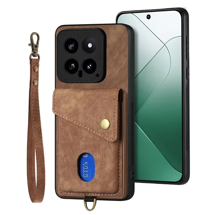D1 For Xiaomi 14 Case Card Slots PU Leather Coated TPU Magnetic Car Mount Phone Cover