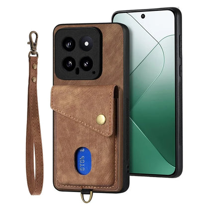 D1 For Xiaomi 14 Case Card Slots PU Leather Coated TPU Magnetic Car Mount Phone Cover