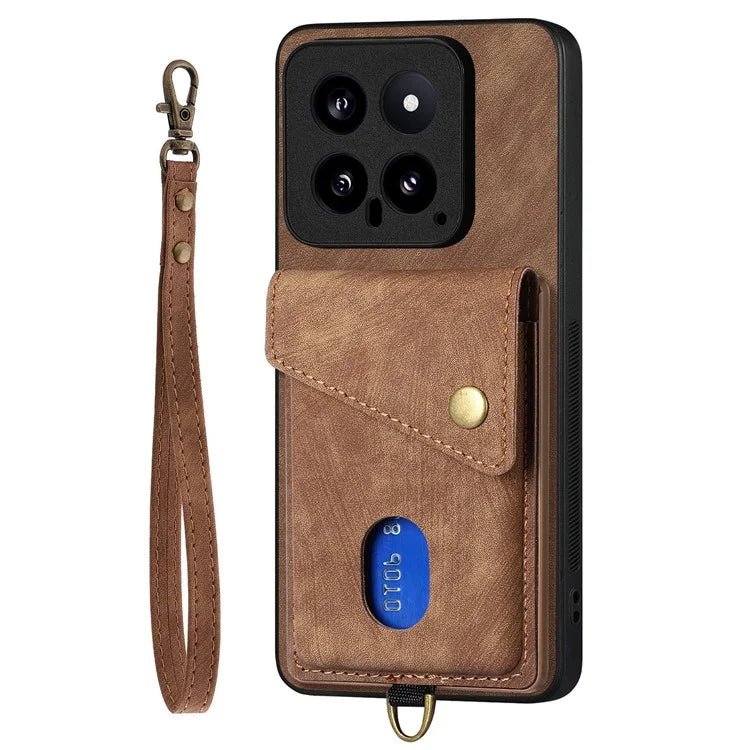 D1 For Xiaomi 14 Case Card Slots PU Leather Coated TPU Magnetic Car Mount Phone Cover