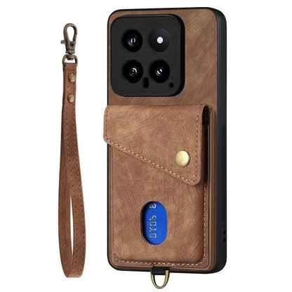 D1 For Xiaomi 14 Case Card Slots PU Leather Coated TPU Magnetic Car Mount Phone Cover