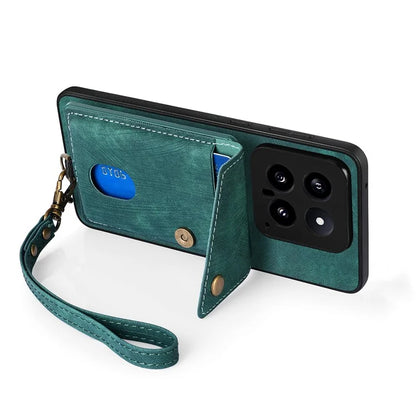 D1 For Xiaomi 14 Case Card Slots PU Leather Coated TPU Magnetic Car Mount Phone Cover