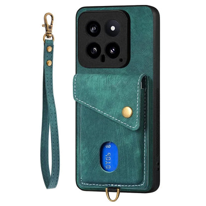 D1 For Xiaomi 14 Case Card Slots PU Leather Coated TPU Magnetic Car Mount Phone Cover