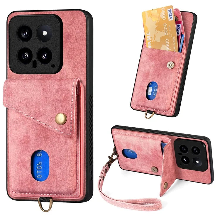 D1 For Xiaomi 14 Case Card Slots PU Leather Coated TPU Magnetic Car Mount Phone Cover