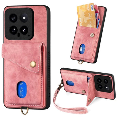 D1 For Xiaomi 14 Case Card Slots PU Leather Coated TPU Magnetic Car Mount Phone Cover