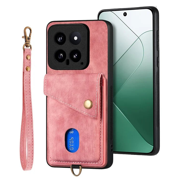 D1 For Xiaomi 14 Case Card Slots PU Leather Coated TPU Magnetic Car Mount Phone Cover