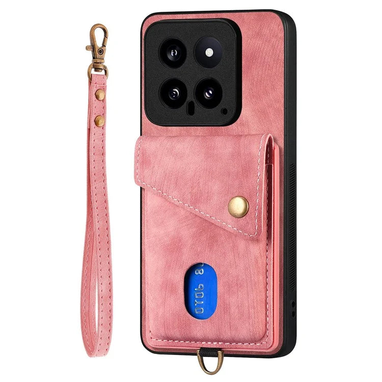 D1 For Xiaomi 14 Case Card Slots PU Leather Coated TPU Magnetic Car Mount Phone Cover
