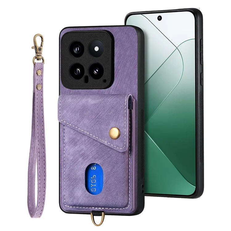 D1 For Xiaomi 14 Case Card Slots PU Leather Coated TPU Magnetic Car Mount Phone Cover