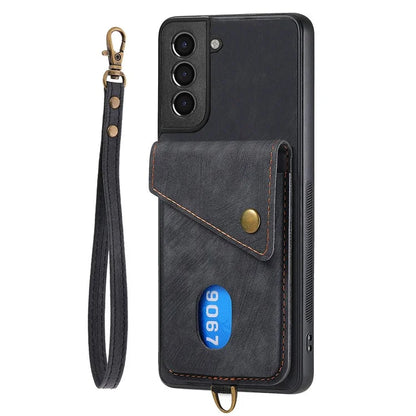 D1 For Samsung Galaxy S21+ 5G Case Card Slot Leather + TPU Phone Cover with Strap