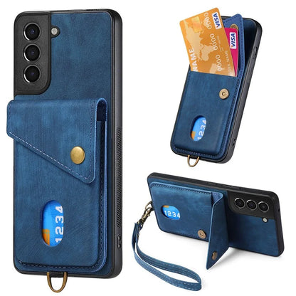 D1 For Samsung Galaxy S21+ 5G Case Card Slot Leather + TPU Phone Cover with Strap
