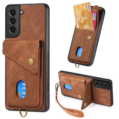 D1 For Samsung Galaxy S21+ 5G Case Card Slot Leather + TPU Phone Cover with Strap