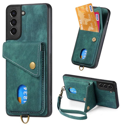 D1 For Samsung Galaxy S21+ 5G Case Card Slot Leather + TPU Phone Cover with Strap