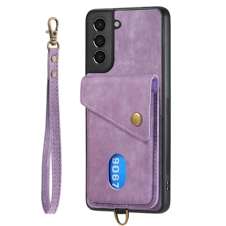 D1 For Samsung Galaxy S21+ 5G Case Card Slot Leather + TPU Phone Cover with Strap