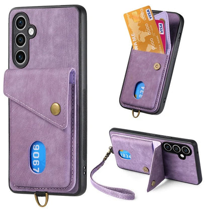 D1 For Samsung Galaxy S23 FE Case Retro Leather Coated TPU Phone Cover with Card Holder