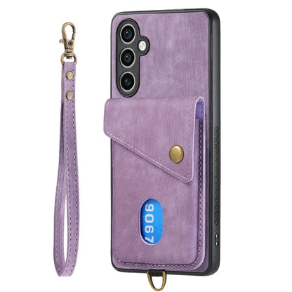 D1 For Samsung Galaxy S23 FE Case Retro Leather Coated TPU Phone Cover with Card Holder