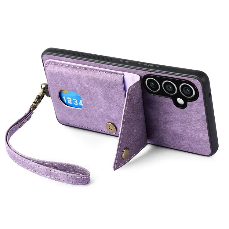 D1 For Samsung Galaxy S23 FE Case Retro Leather Coated TPU Phone Cover with Card Holder