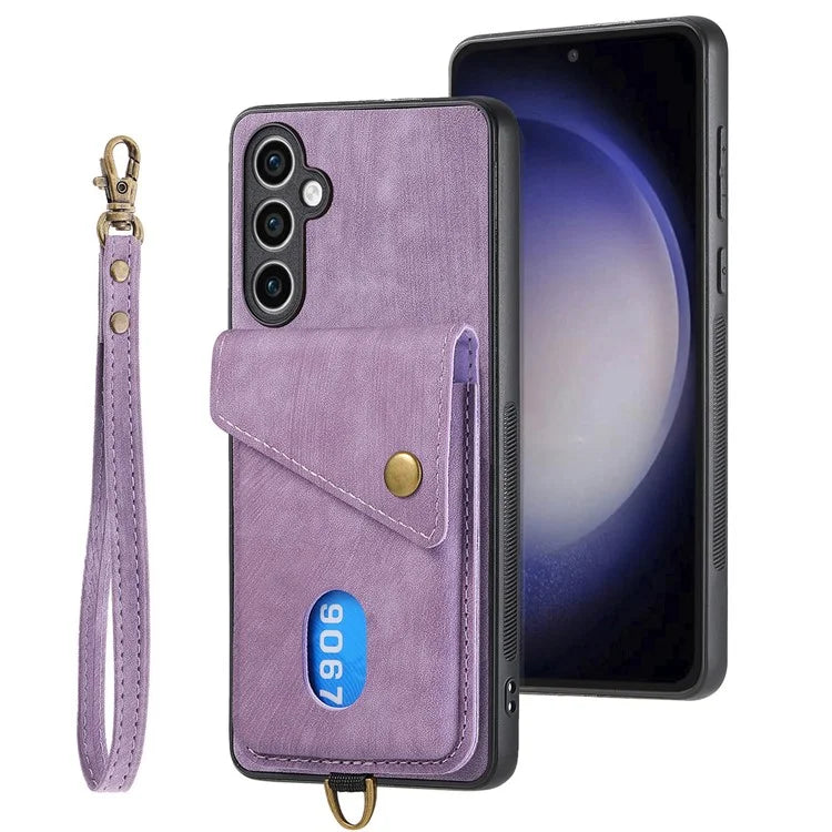 D1 For Samsung Galaxy S23 FE Case Retro Leather Coated TPU Phone Cover with Card Holder