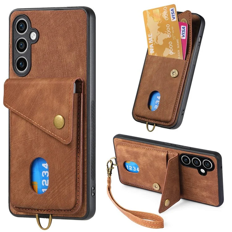 D1 For Samsung Galaxy S23 FE Case Retro Leather Coated TPU Phone Cover with Card Holder