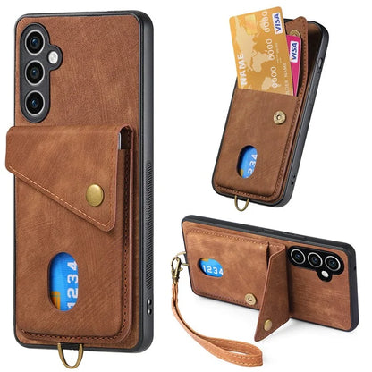 D1 For Samsung Galaxy S23 FE Case Retro Leather Coated TPU Phone Cover with Card Holder