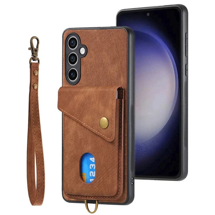 D1 For Samsung Galaxy S23 FE Case Retro Leather Coated TPU Phone Cover with Card Holder