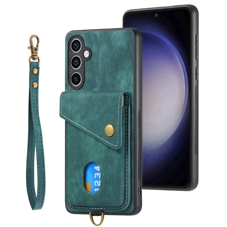 D1 For Samsung Galaxy S23 FE Case Retro Leather Coated TPU Phone Cover with Card Holder