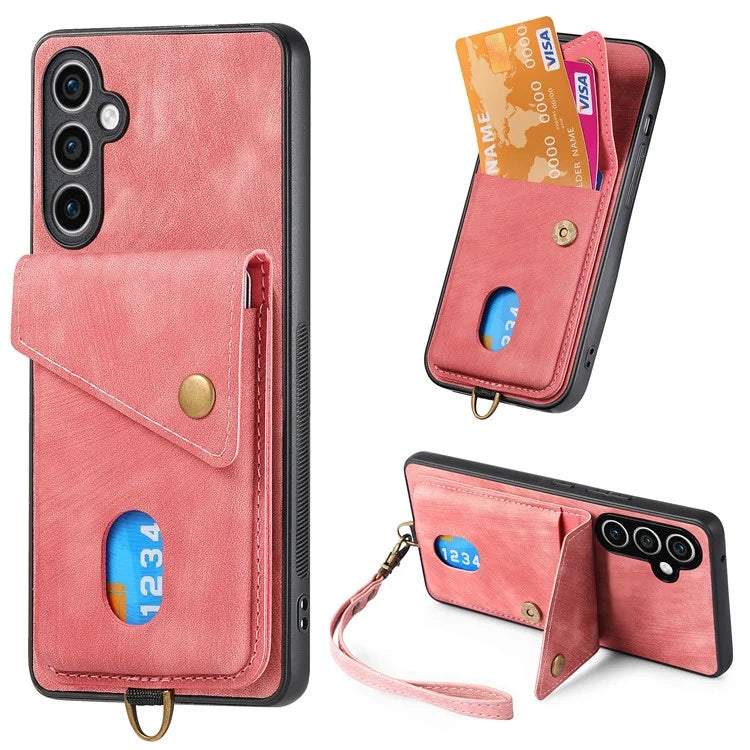 D1 For Samsung Galaxy S23 FE Case Retro Leather Coated TPU Phone Cover with Card Holder