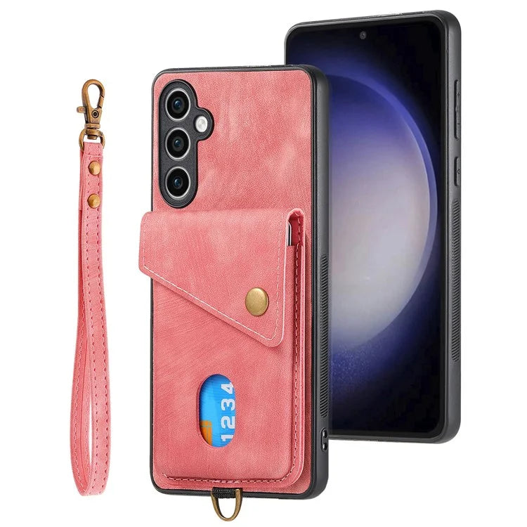 D1 For Samsung Galaxy S23 FE Case Retro Leather Coated TPU Phone Cover with Card Holder