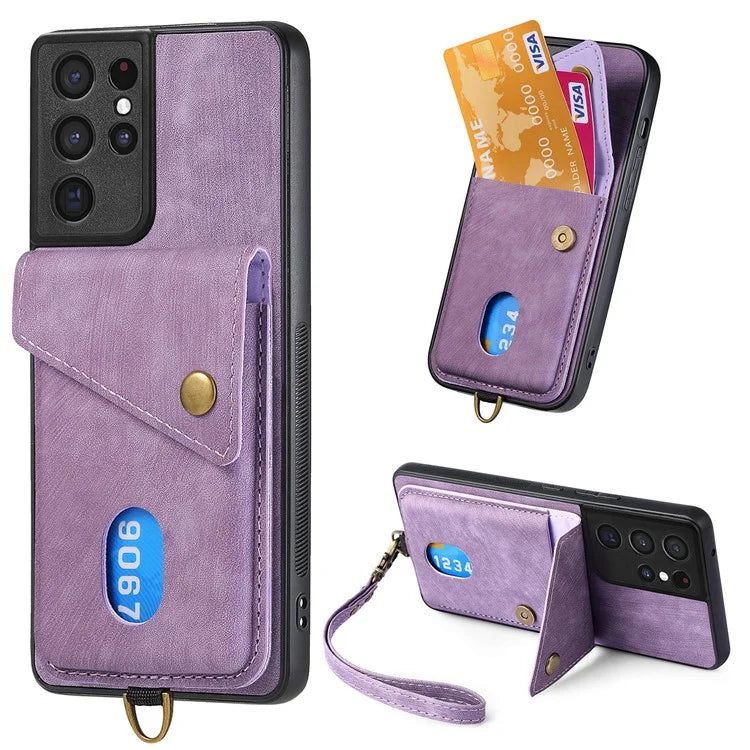 D1 For Samsung Galaxy S21 Ultra 5G Case Card Holder Retro PU+TPU Phone Cover