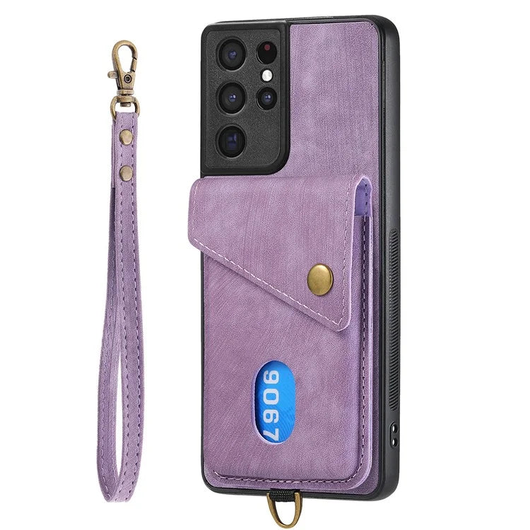 D1 For Samsung Galaxy S21 Ultra 5G Case Card Holder Retro PU+TPU Phone Cover