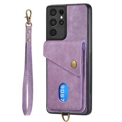 D1 For Samsung Galaxy S21 Ultra 5G Case Card Holder Retro PU+TPU Phone Cover