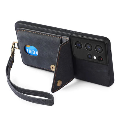 D1 For Samsung Galaxy S21 Ultra 5G Case Card Holder Retro PU+TPU Phone Cover