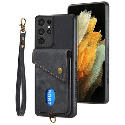 D1 For Samsung Galaxy S21 Ultra 5G Case Card Holder Retro PU+TPU Phone Cover