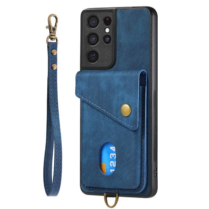 D1 For Samsung Galaxy S21 Ultra 5G Case Card Holder Retro PU+TPU Phone Cover
