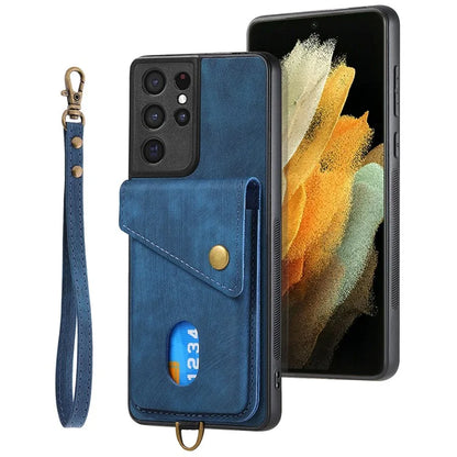 D1 For Samsung Galaxy S21 Ultra 5G Case Card Holder Retro PU+TPU Phone Cover