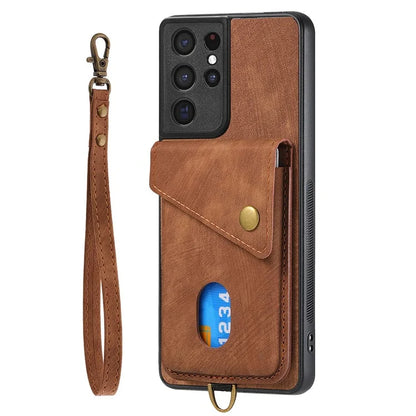 D1 For Samsung Galaxy S21 Ultra 5G Case Card Holder Retro PU+TPU Phone Cover