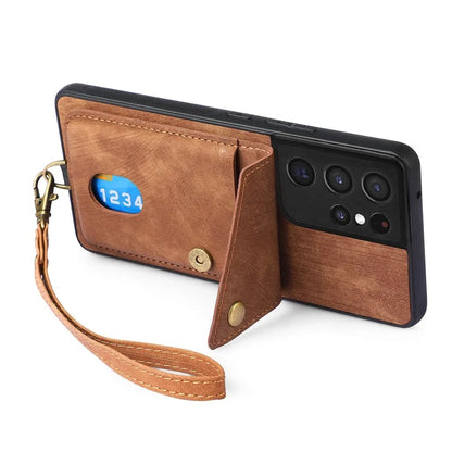 D1 For Samsung Galaxy S21 Ultra 5G Case Card Holder Retro PU+TPU Phone Cover