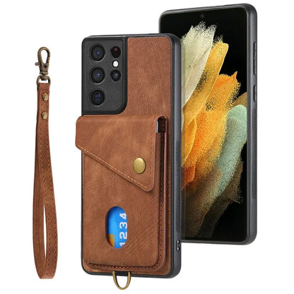 D1 For Samsung Galaxy S21 Ultra 5G Case Card Holder Retro PU+TPU Phone Cover