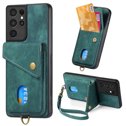 D1 For Samsung Galaxy S21 Ultra 5G Case Card Holder Retro PU+TPU Phone Cover