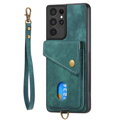 D1 For Samsung Galaxy S21 Ultra 5G Case Card Holder Retro PU+TPU Phone Cover