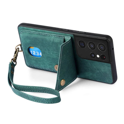 D1 For Samsung Galaxy S21 Ultra 5G Case Card Holder Retro PU+TPU Phone Cover
